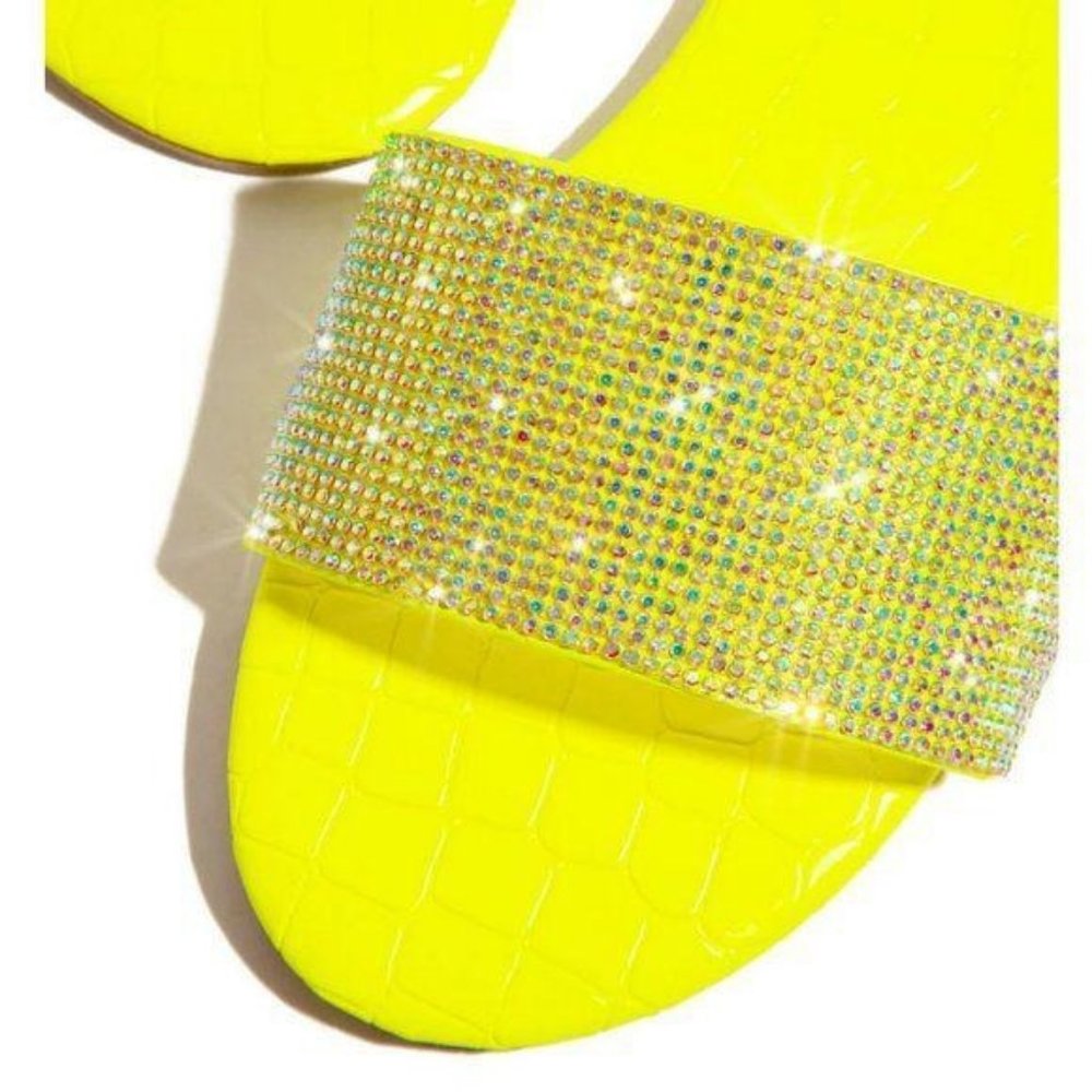 Neon Yellow Embellished Slides - Picture 4 of 4